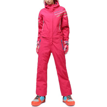 Women Ski Suits Winter Outdoor Waterproof Rose Red Down Snowsuit Insulated Coverall One-piece Suit